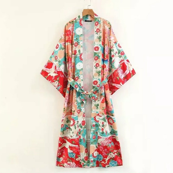 Other - Red Floral bird kimono phoenix